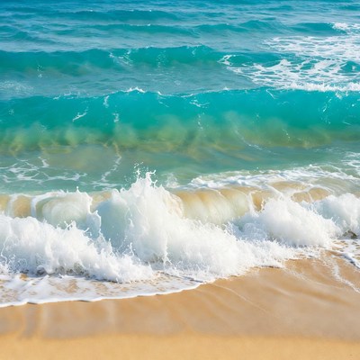 Turquoise Ocean Waves Crashing on Beach