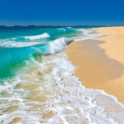 Turquoise Waves Crashing on Sandy Beach