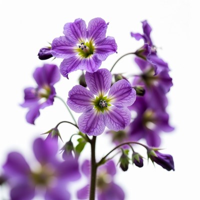 Purple Clarkia Flowers on White Background