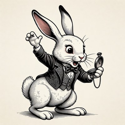 White Rabbit holding pocket watch