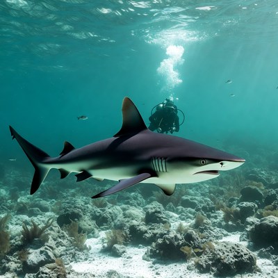 Blacktip Shark Swims Near Diver
