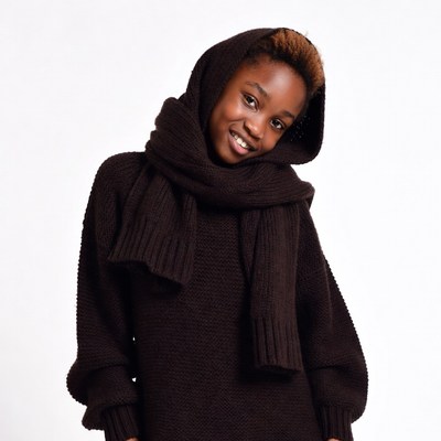 Smiling Black girl in brown hoodie scarf