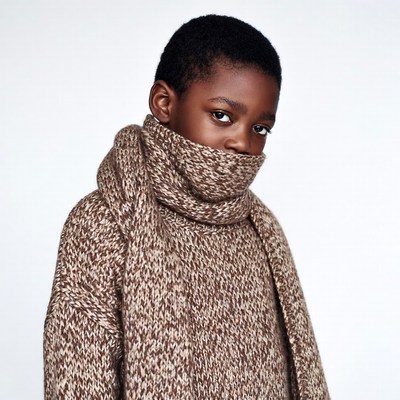 African boy in chunky knit scarf
