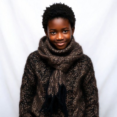 African boy in knitted sweater scarf