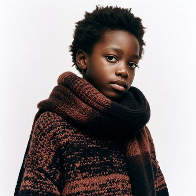 African boy in knit sweater scarf
