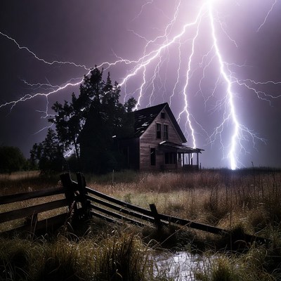 Abandoned House in Lightning Storm