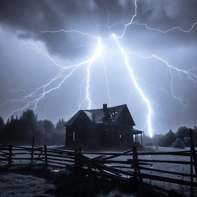 Abandoned House in Lightning Storm