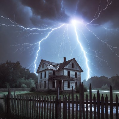 Haunted House in Lightning Storm