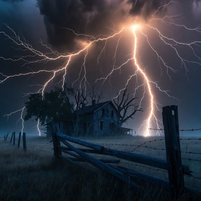 Lightning striking haunted house