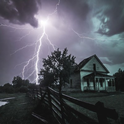 Lightning striking haunted house