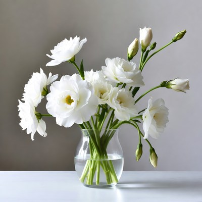 White Dahlias in Glass Vase