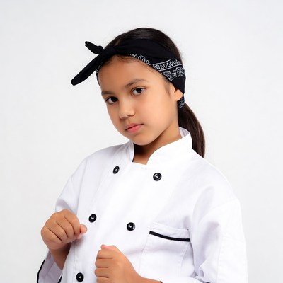 Girl in chef uniform with bandana