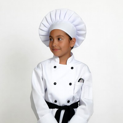 Young girl in white chef uniform