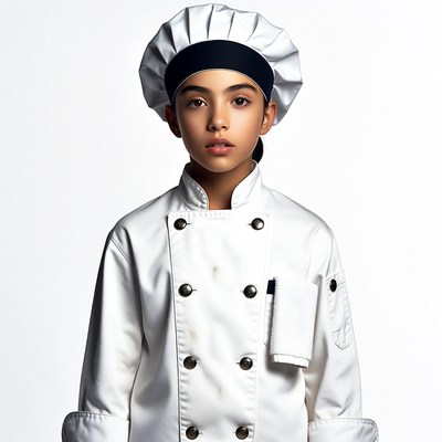 Young girl in white chef uniform