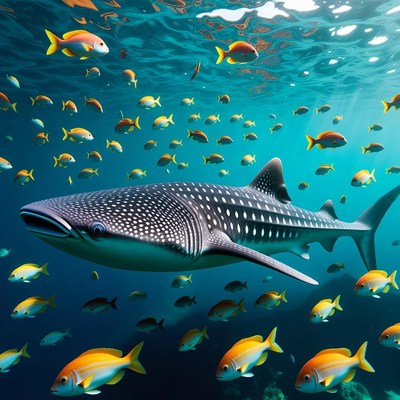 Whale Shark Swimming with Fish