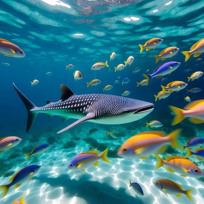Whale Shark Swimming with Tropical Fish