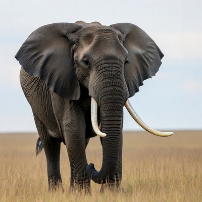 African elephant walking in savanna grass