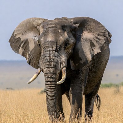 African elephant walking in savanna grass