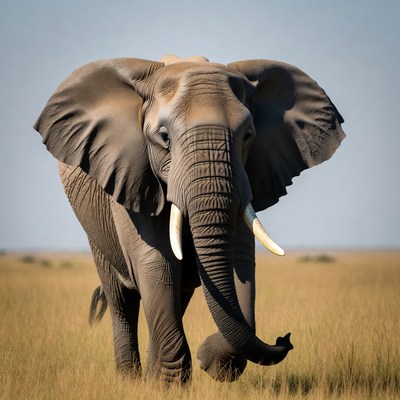 Elephant walking in savanna grass