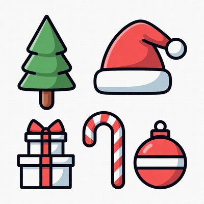 Christmas Tree Santa Hat Candy Cane Gift Ornament