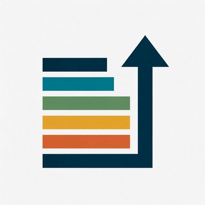 Colorful Bar Chart with Upward Arrow