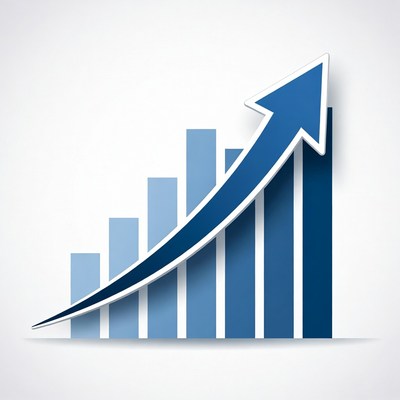 Blue Bar Graph with Upward Arrow