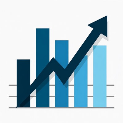 Blue Bar Graph with Upward Arrow