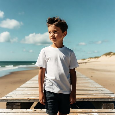 Boy standing on beach pier