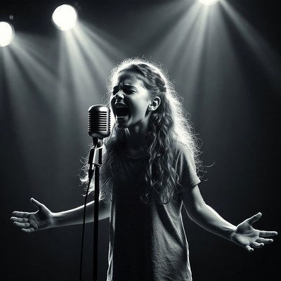 Girl singing passionately on stage