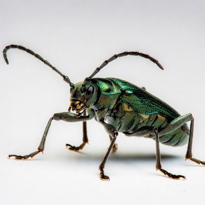 Green Longhorn Beetle on White