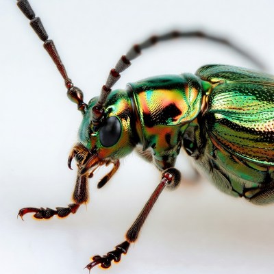 Closeup of metallic green longhorn beetle