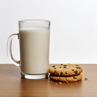 Glass of Milk with Chocolate Chip Cookies