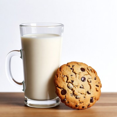 Glass of Milk with Chocolate Chip Cookie