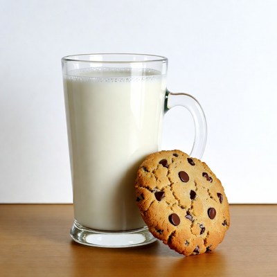 Glass of Milk with Chocolate Chip Cookie