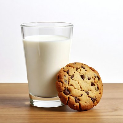 Glass of milk and chocolate chip cookie
