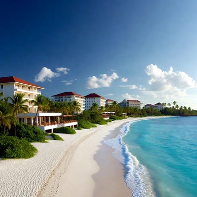 Luxury Resort Beachfront with Palm Trees