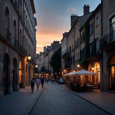 Evening Cobbled Street in European City