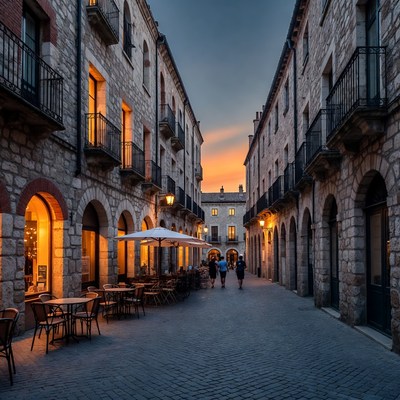 Sunset Narrow Street Cafe Europe