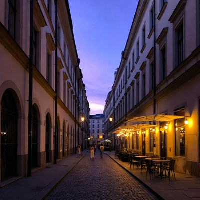 Twilight Cobbled Street in European City