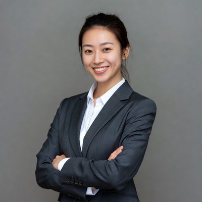 Asian woman in suit arms crossed