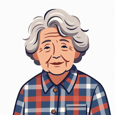 Elderly Asian woman smiling illustration