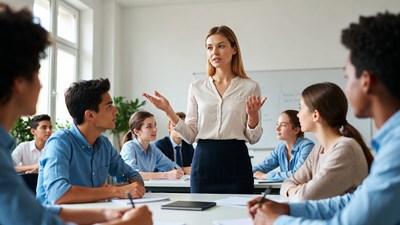 Teacher leading diverse classroom discussion
