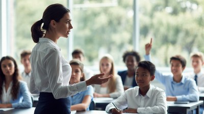 Teacher leading diverse classroom lesson