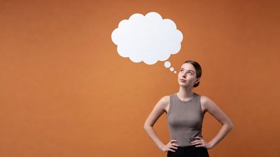 Woman with blank thought bubble