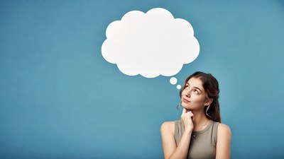 Woman thinking with thought bubble