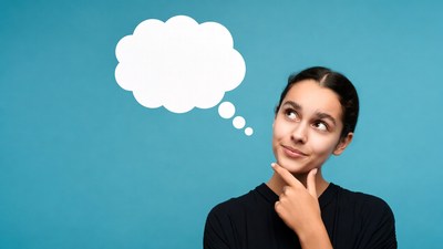 Woman thinking with speech bubble