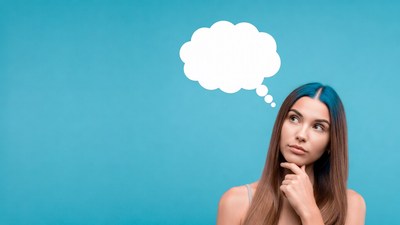 Woman thinking with speech bubble
