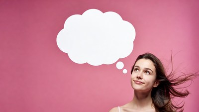 Woman with blank thought bubble