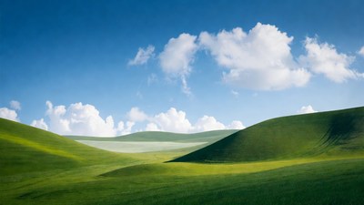 Green Rolling Hills Blue Sky