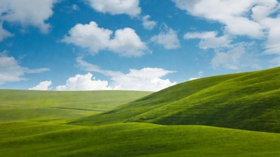 Rolling Green Hills Under Blue Sky